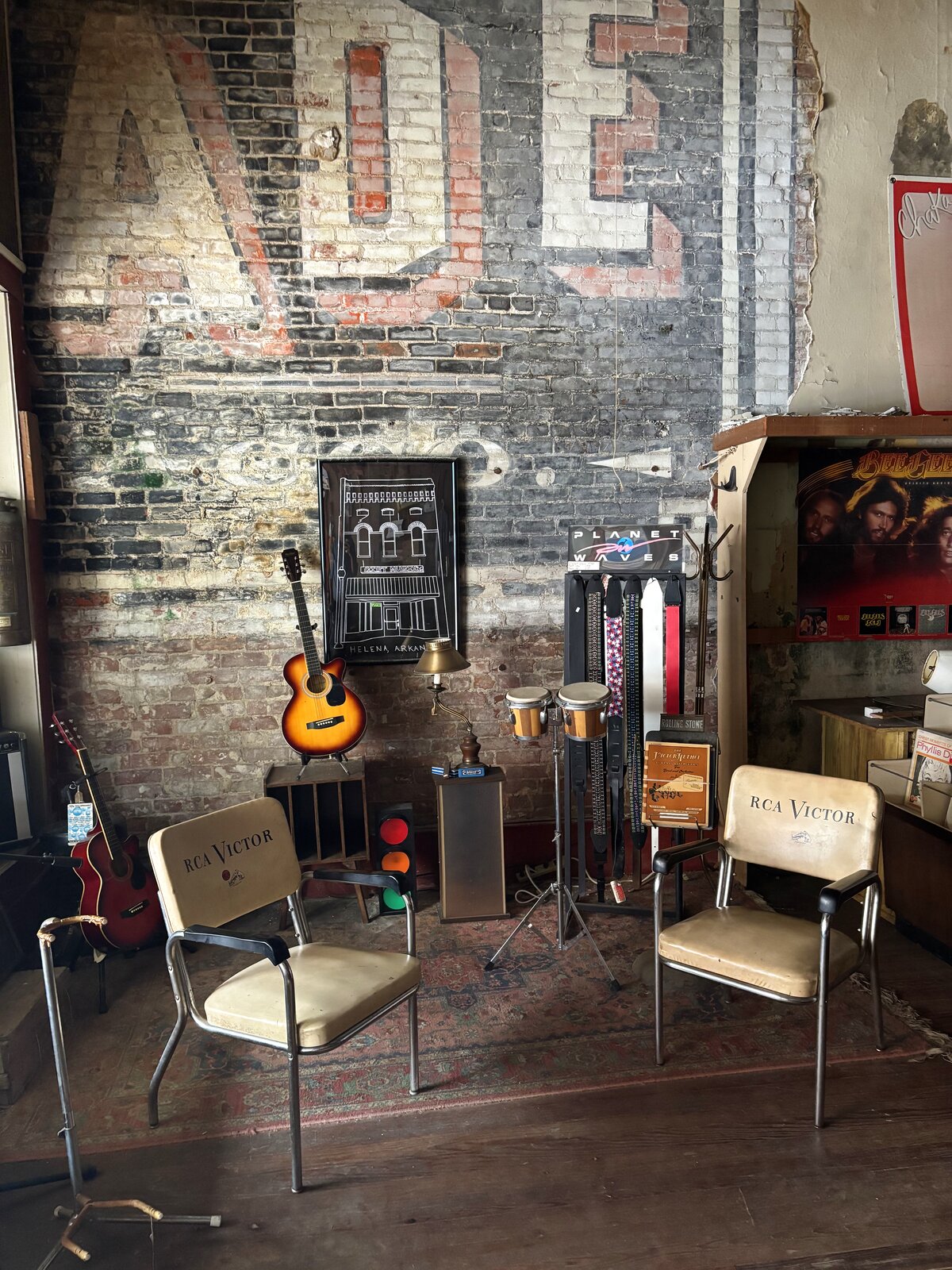 Vintage RCA Victor chairs and instruments inside The Gist